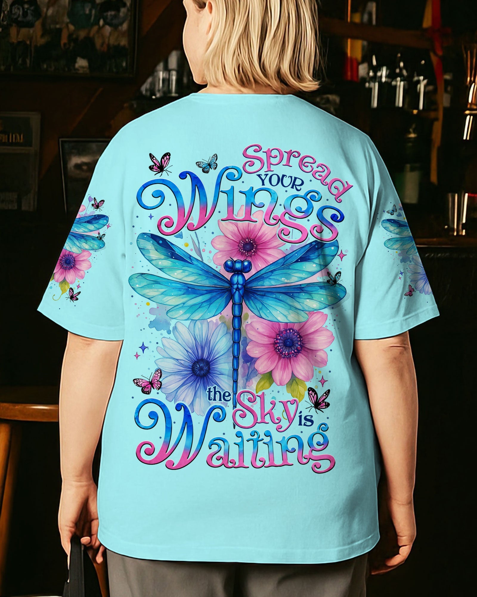 Spread Your Wings the Sky is Waiting Dragonfly Floral Nature Graphic AOP Shirts _3_ A0RoH