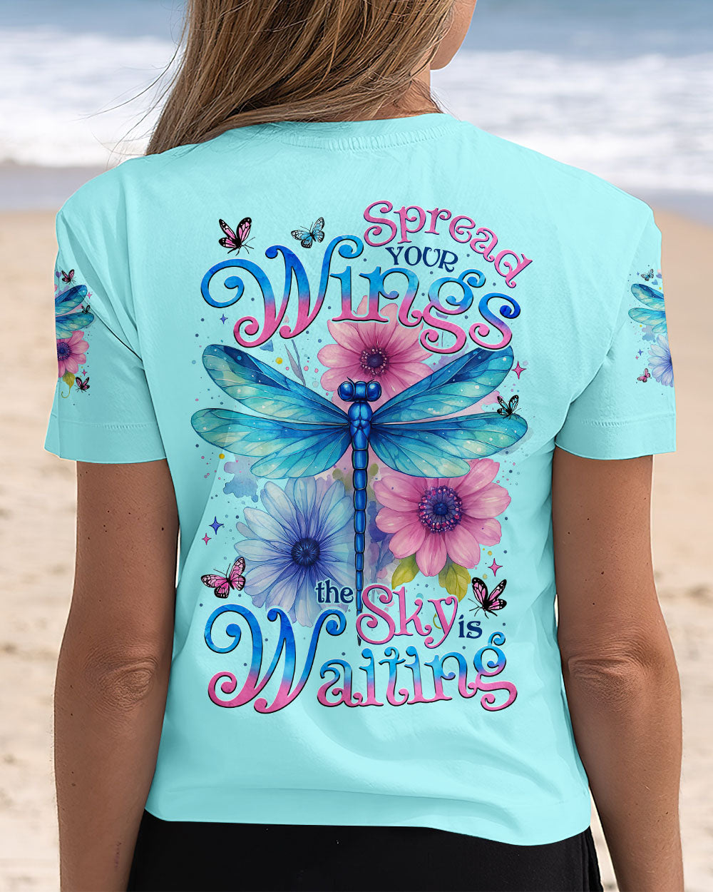 Spread Your Wings the Sky is Waiting Dragonfly Floral Nature Graphic AOP Shirts _5_ RneGo