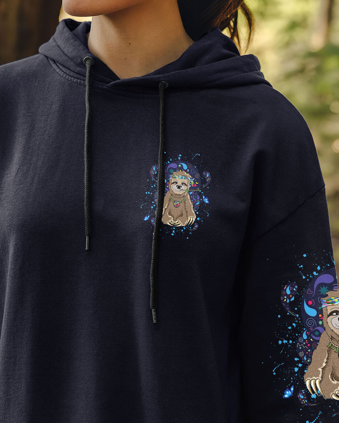 Stay Trippy Little Hippie Funny Psychedelic Sloth Peace Sign AOP Shirts _14_ yjeM5