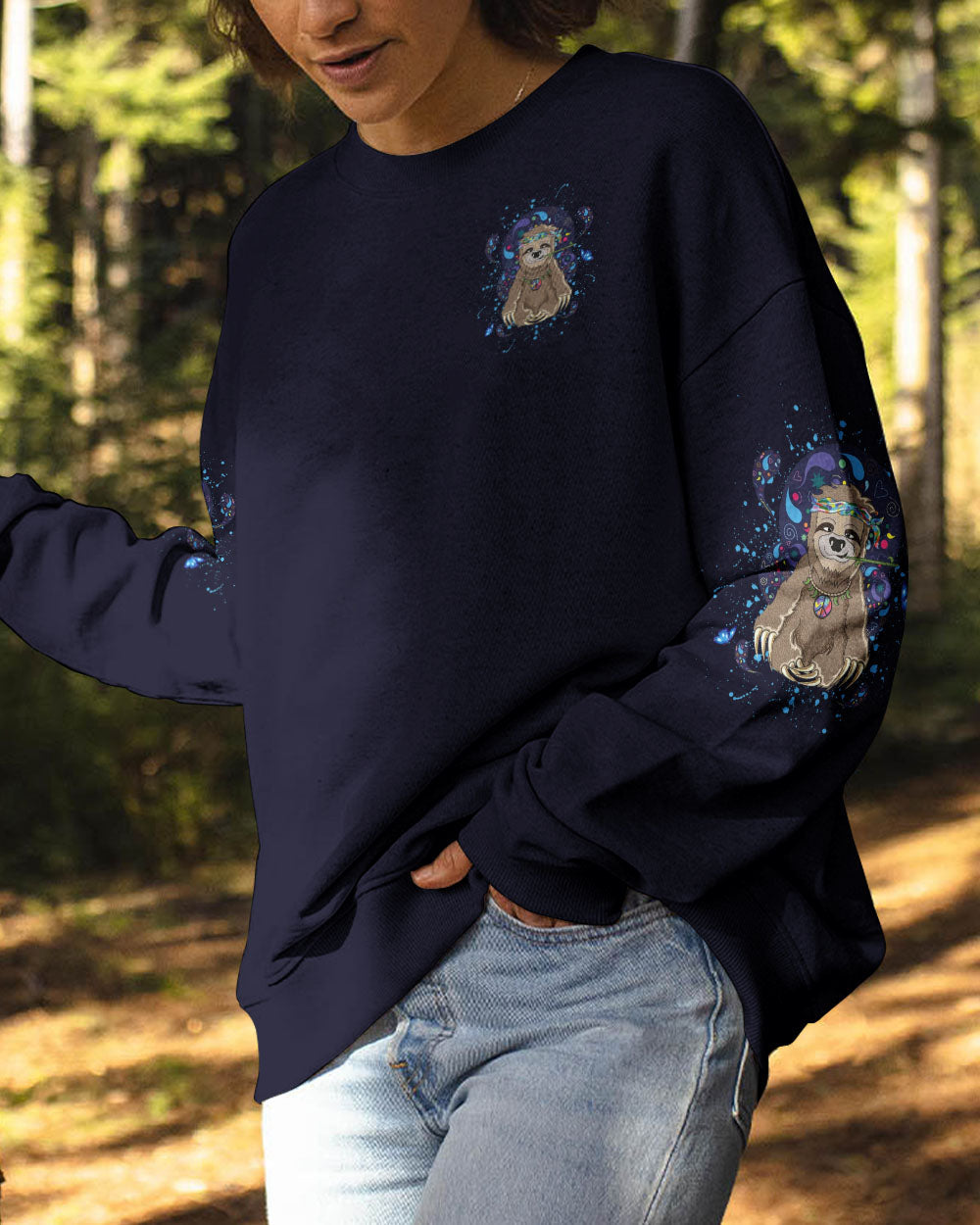 Stay Trippy Little Hippie Funny Psychedelic Sloth Peace Sign AOP Shirts _2_ hLtyw