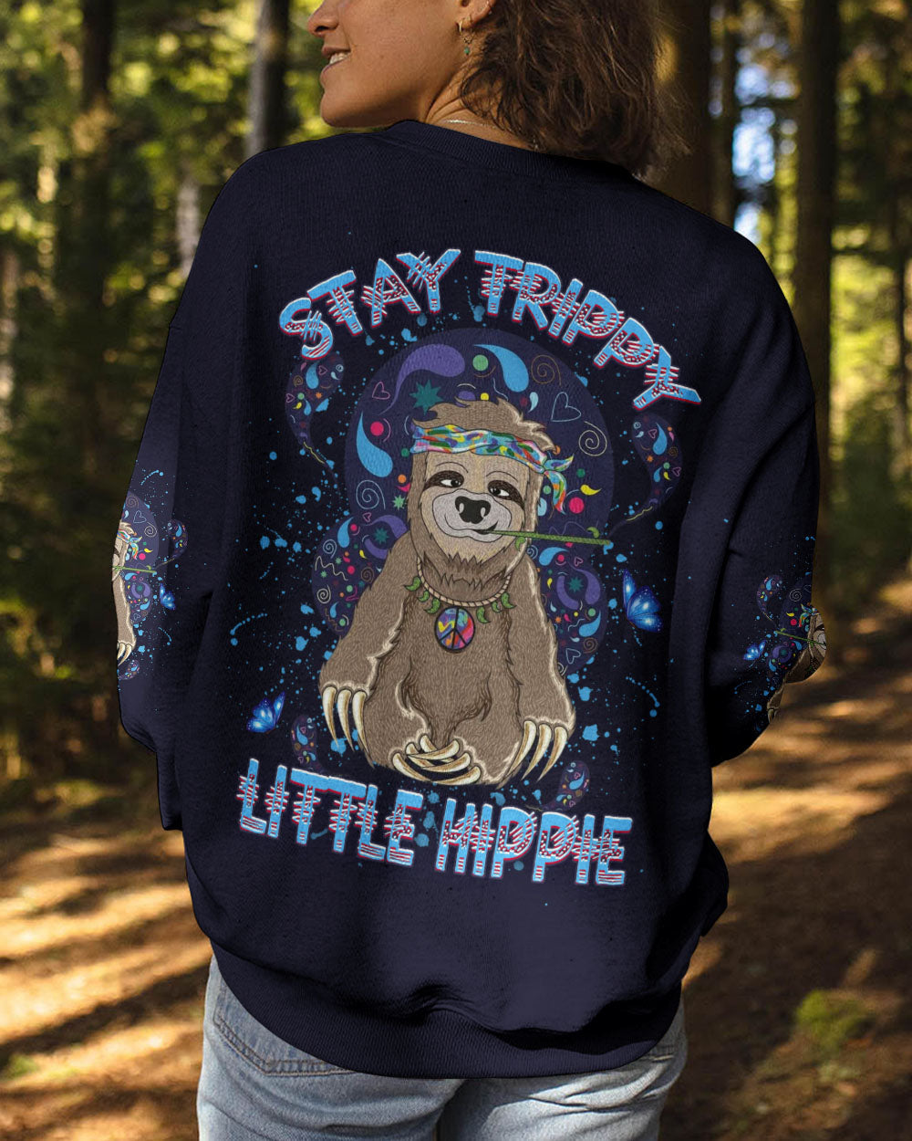Stay Trippy Little Hippie Funny Psychedelic Sloth Peace Sign AOP Shirts _3_ 34H0z
