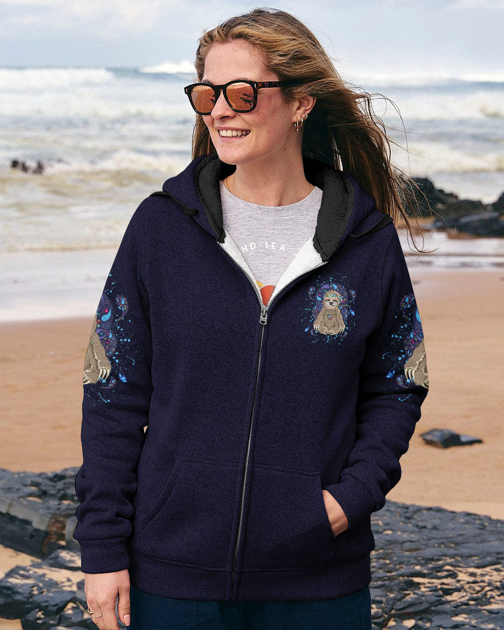 Stay Trippy Little Hippie Funny Psychedelic Sloth Peace Sign AOP Shirts _4_ IVvij