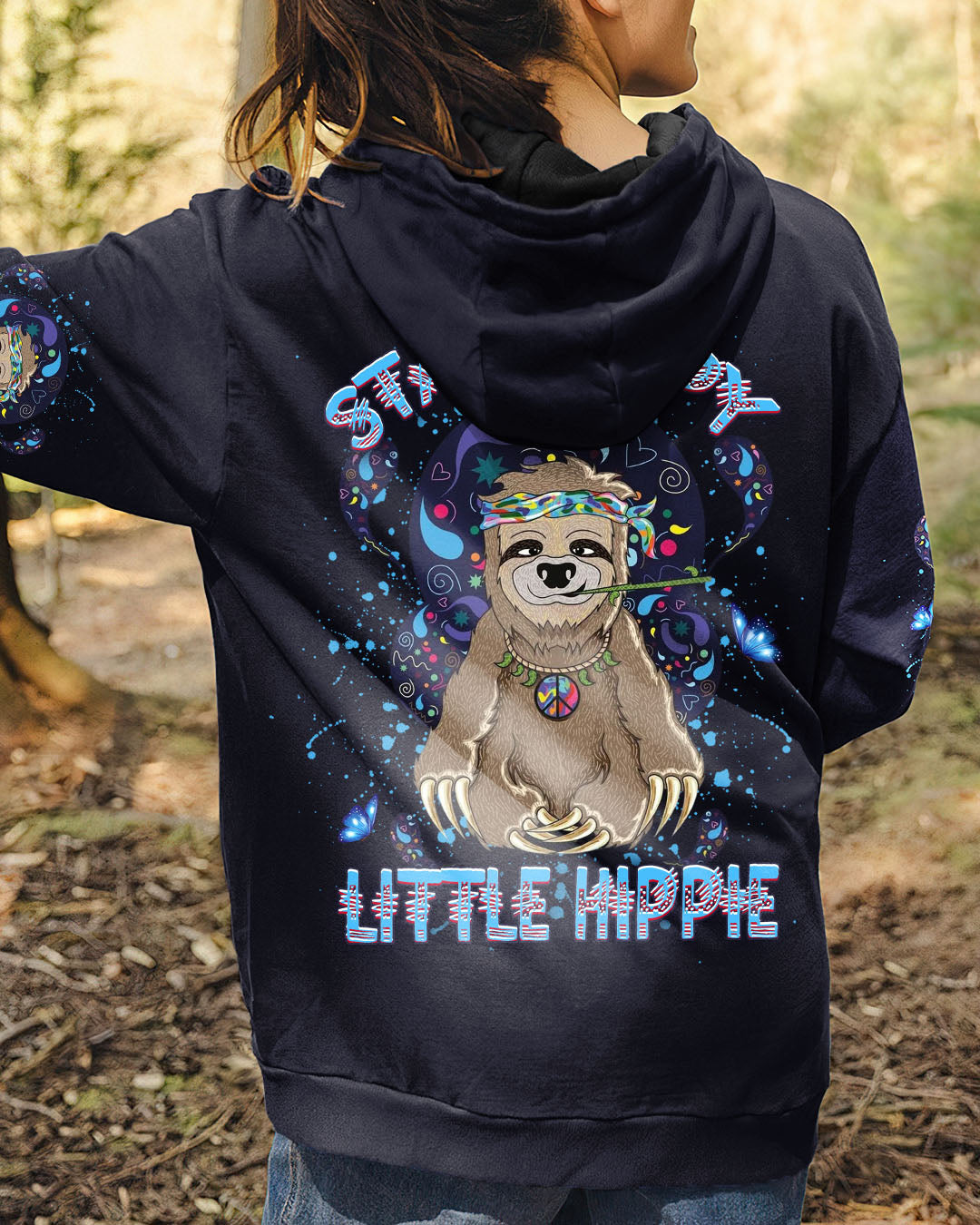 Stay Trippy Little Hippie Funny Psychedelic Sloth Peace Sign AOP Shirts _8_ U0GXf