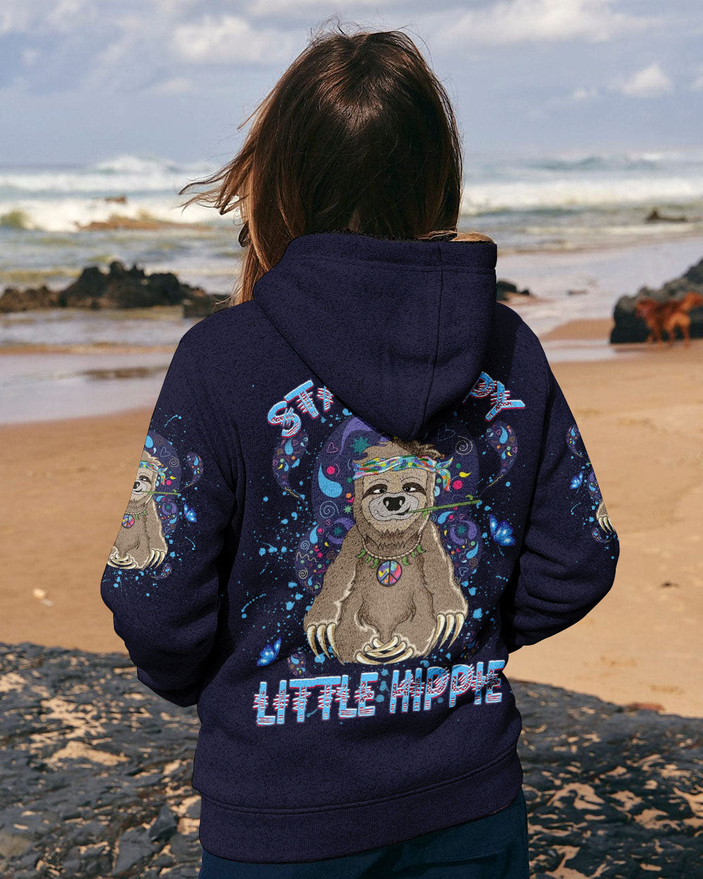 Stay Trippy Little Hippie Funny Psychedelic Sloth Peace Sign AOP Shirts _9_ 3Mwah