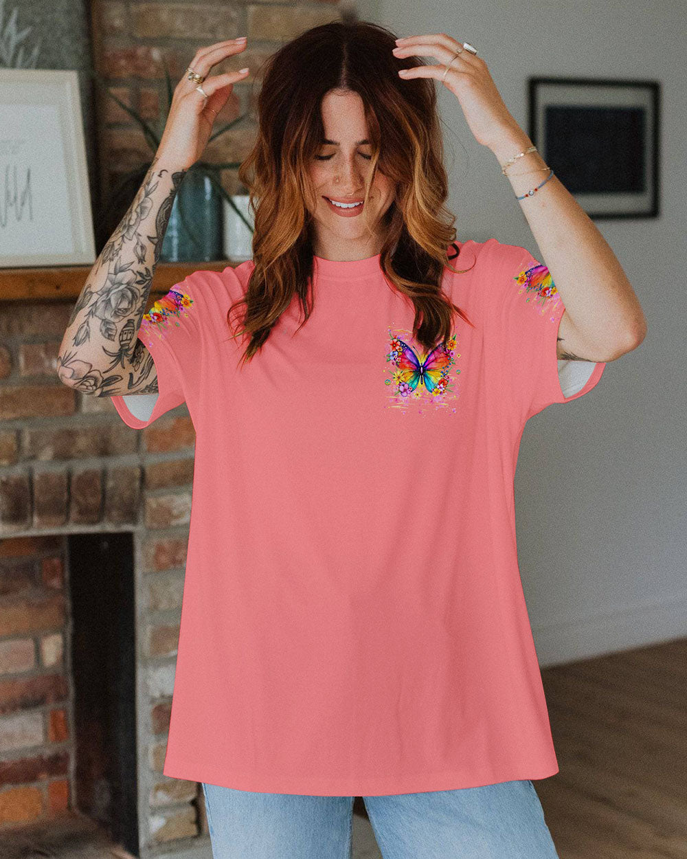 Stay Wild Flower Child Colorful Hippie Butterfly and Floral Graphic AOP Shirts _10_ Zaq5e