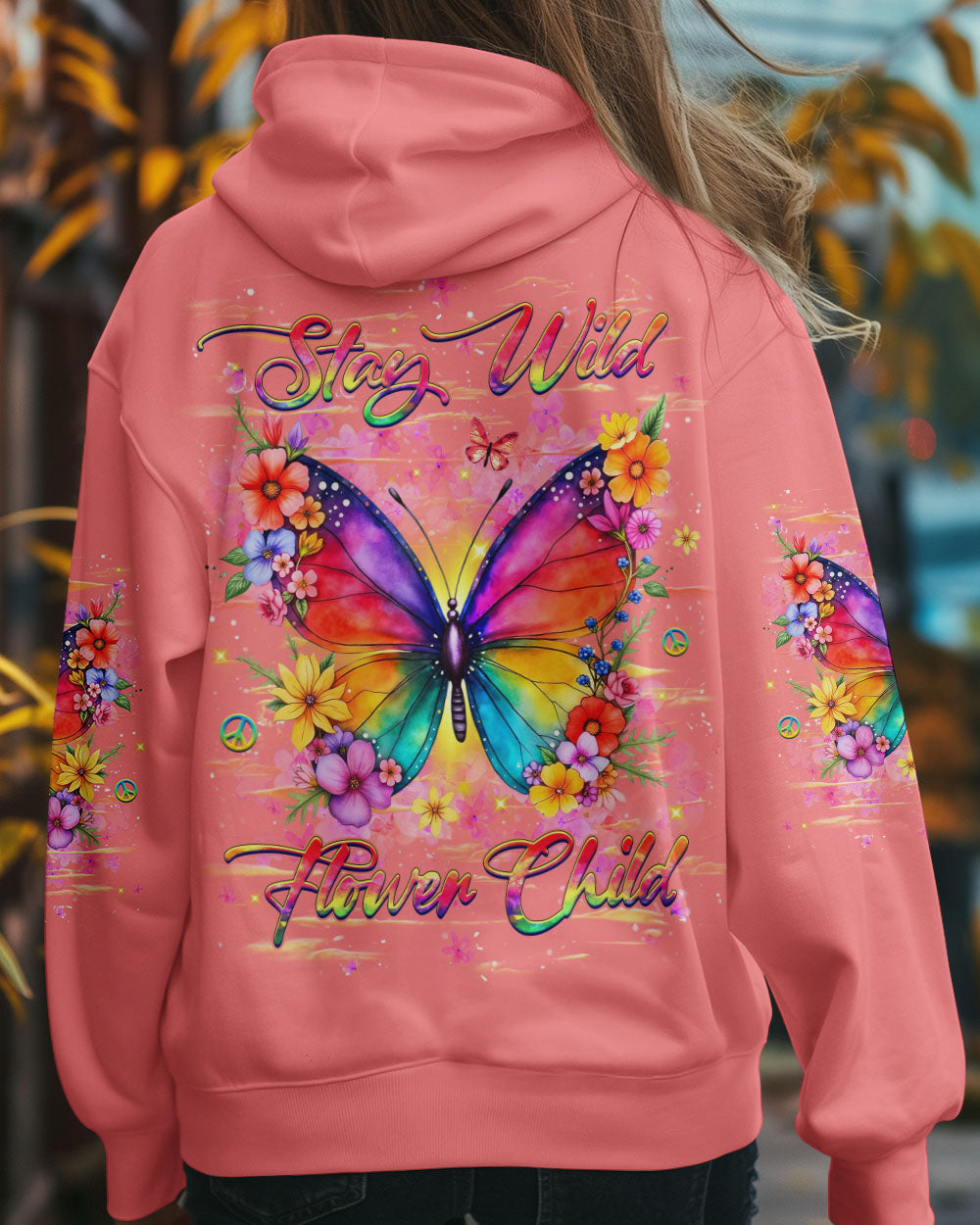 Stay Wild Flower Child Colorful Hippie Butterfly and Floral Graphic AOP Shirts _7_ 2LJFc