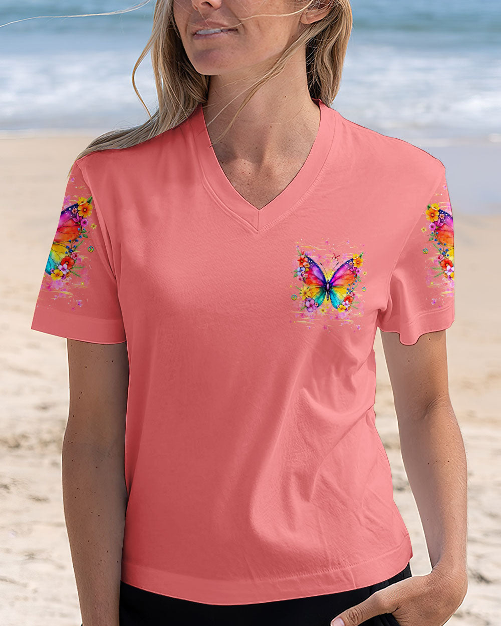 Stay Wild Flower Child Colorful Hippie Butterfly and Floral Graphic AOP Shirts _8_ dCeC6