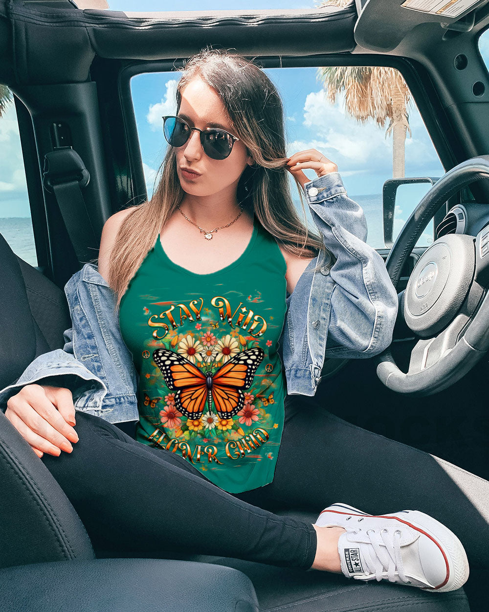 Stay Wild Flower Child Monarch Butterfly Floral Hippie Graphic Tee for Women AOP Shirts _11_ pIyTG