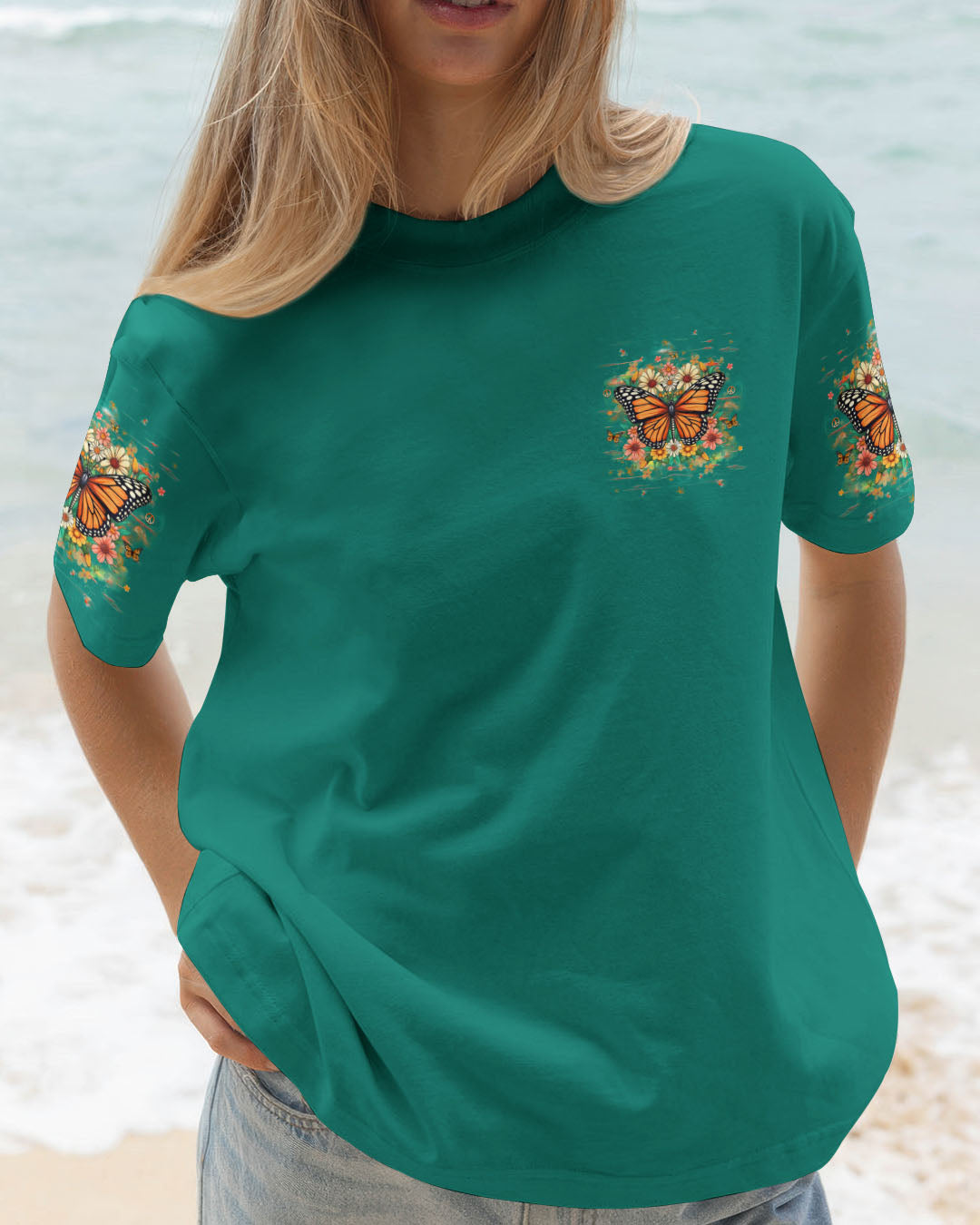 Stay Wild Flower Child Monarch Butterfly Floral Hippie Graphic Tee for Women AOP Shirts _2_ Pjosi