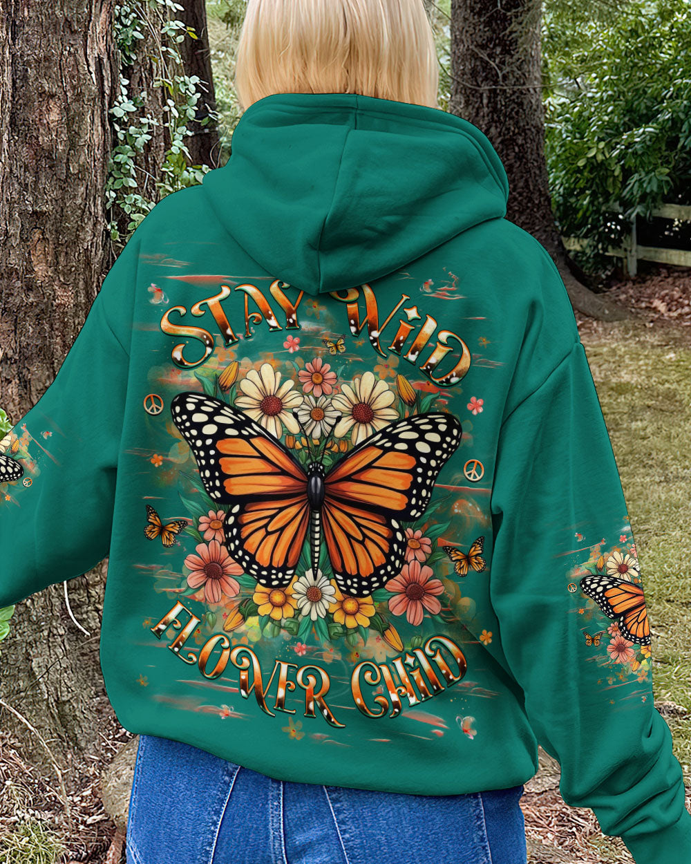 Stay Wild Flower Child Monarch Butterfly Floral Hippie Graphic Tee for Women AOP Shirts _7_ gPMI0