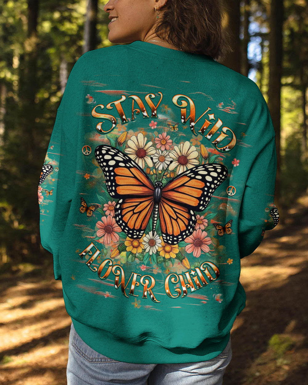 Stay Wild Flower Child Monarch Butterfly Floral Hippie Graphic Tee for Women AOP Shirts _9_ sP6ky