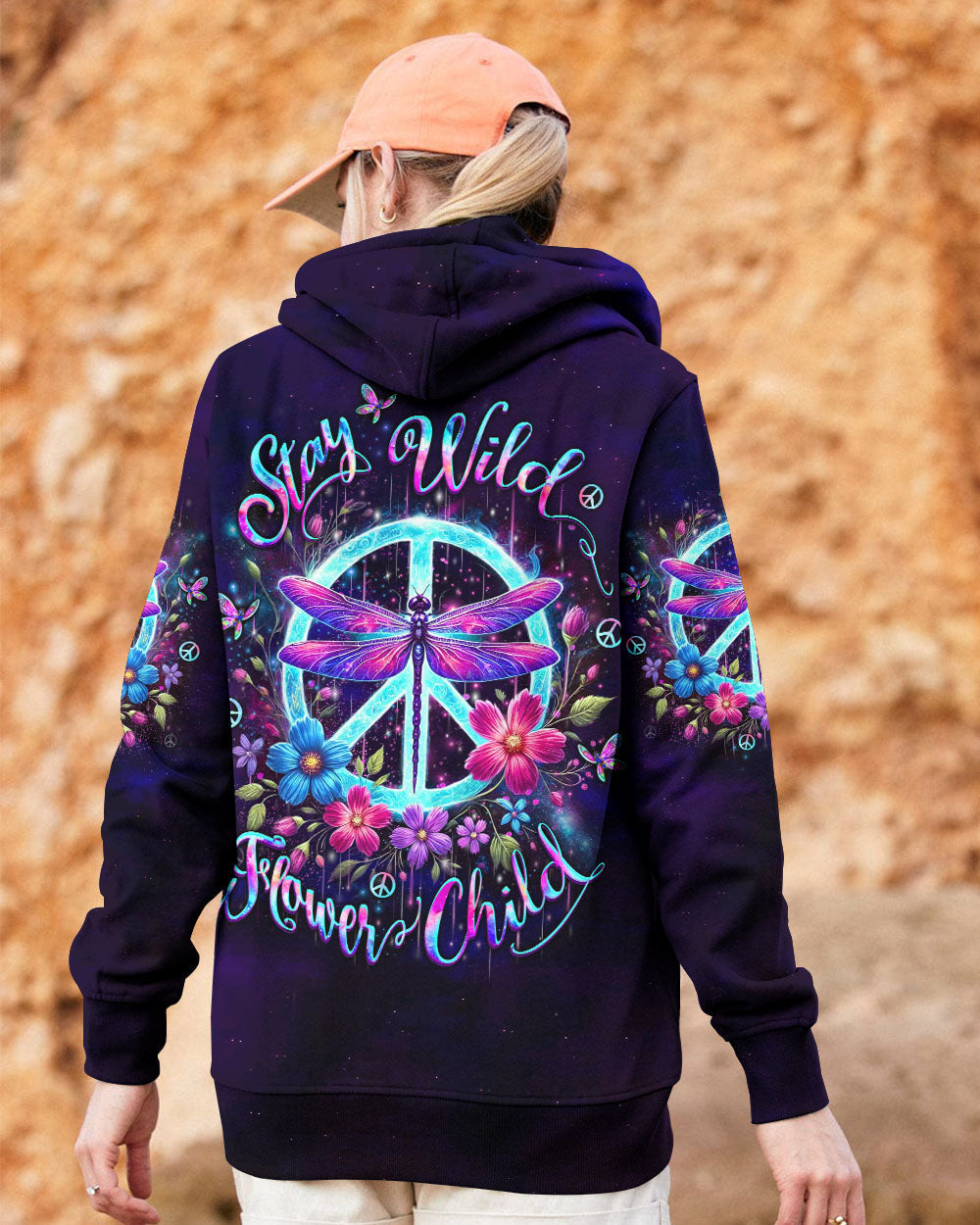 Stay Wild Flower Child Neon Dragonfly Peace Sign Hippie AOP Shirts _13_ XmTL9