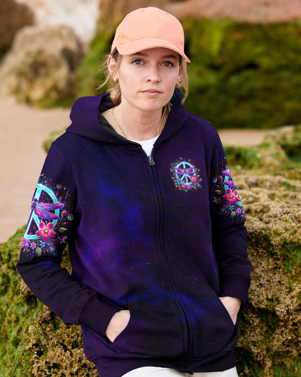 Stay Wild Flower Child Neon Dragonfly Peace Sign Hippie AOP Shirts _8_ oKmxl