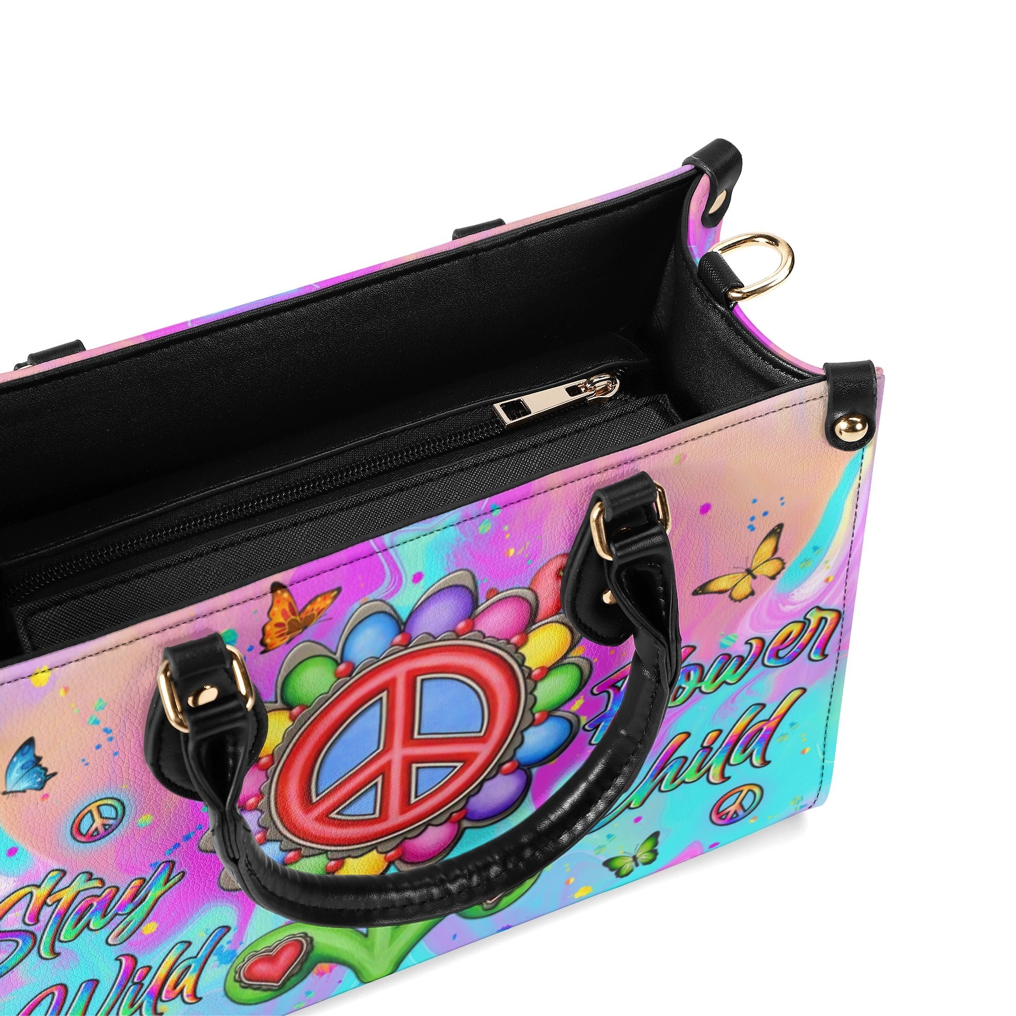 Stay Wild Flower Child Peace Sign Flower Colorful Hippie Leather Bag Gift for Women _7_ ASxlt