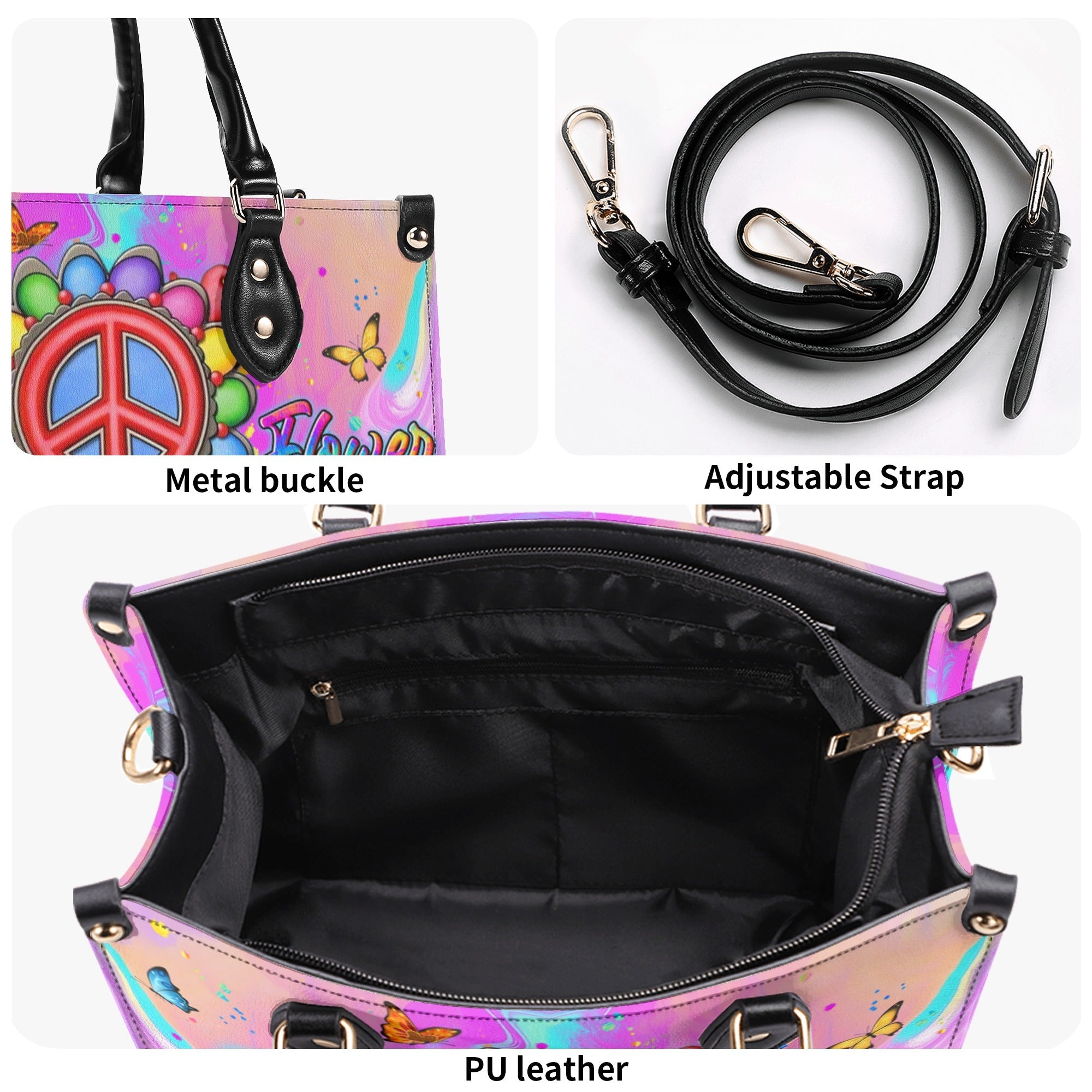Stay Wild Flower Child Peace Sign Flower Colorful Hippie Leather Bag Gift for Women _8_ uF5qb