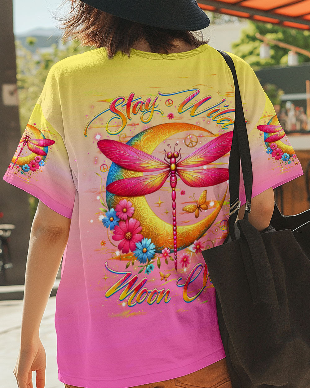 Stay Wild Moon Child Hippie Pink Yellow Dragonfly and Crescent Moon AOP Shirts _6_ Saxj0