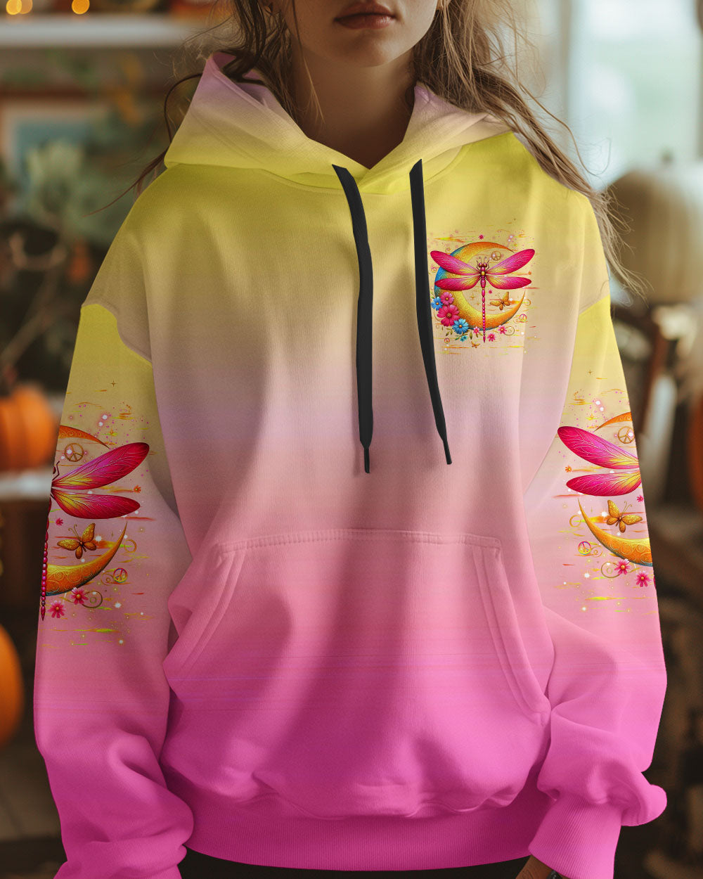 Stay Wild Moon Child Hippie Pink Yellow Dragonfly and Crescent Moon AOP Shirts _7_ 8s9Aj