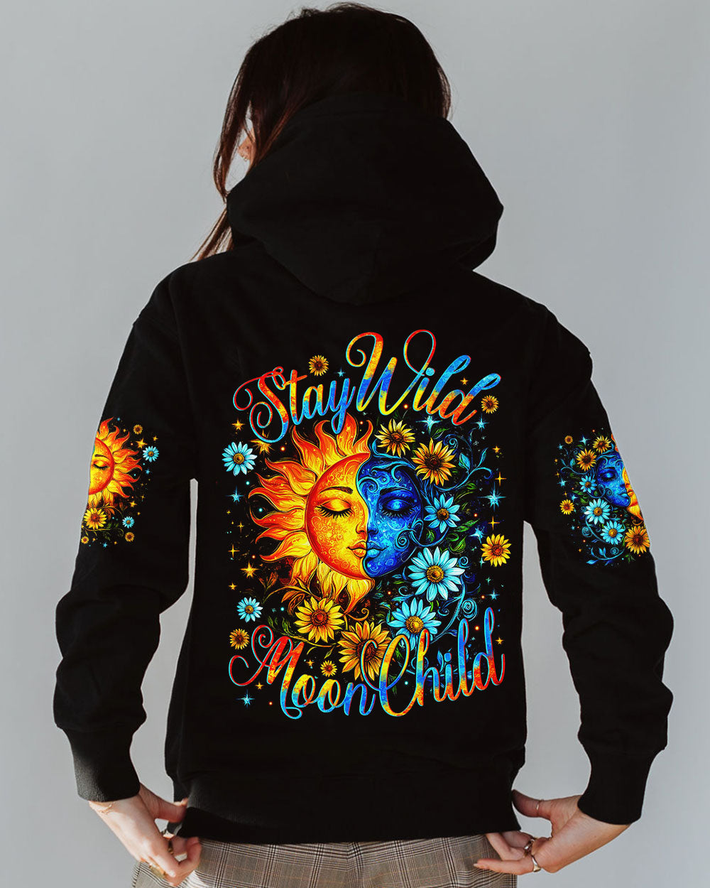 Stay Wild Moon Child Hippie Sun and Moon Floral Graphic AOP Shirts _4_ J20CC