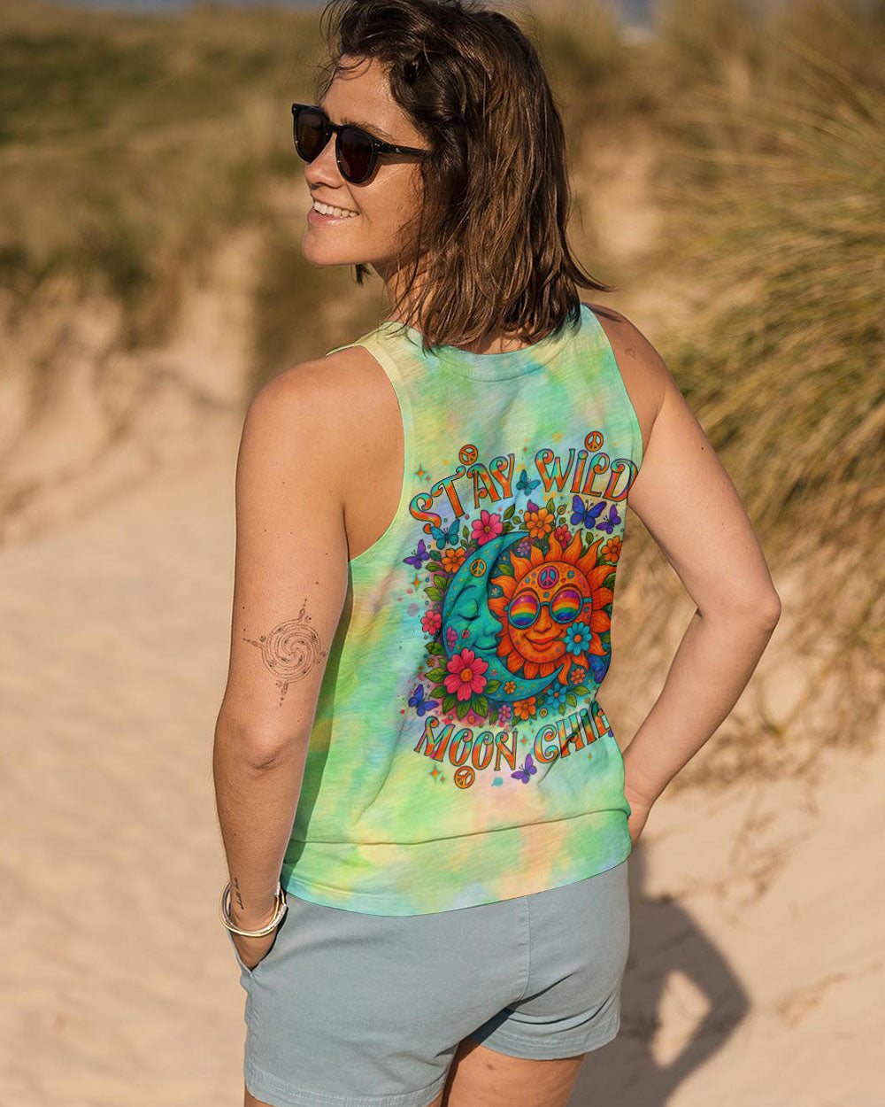 Stay Wild Moon Child Hippie Sun and Moon Tie Dye Design for Women AOP Shirts _14_ 3HYTN