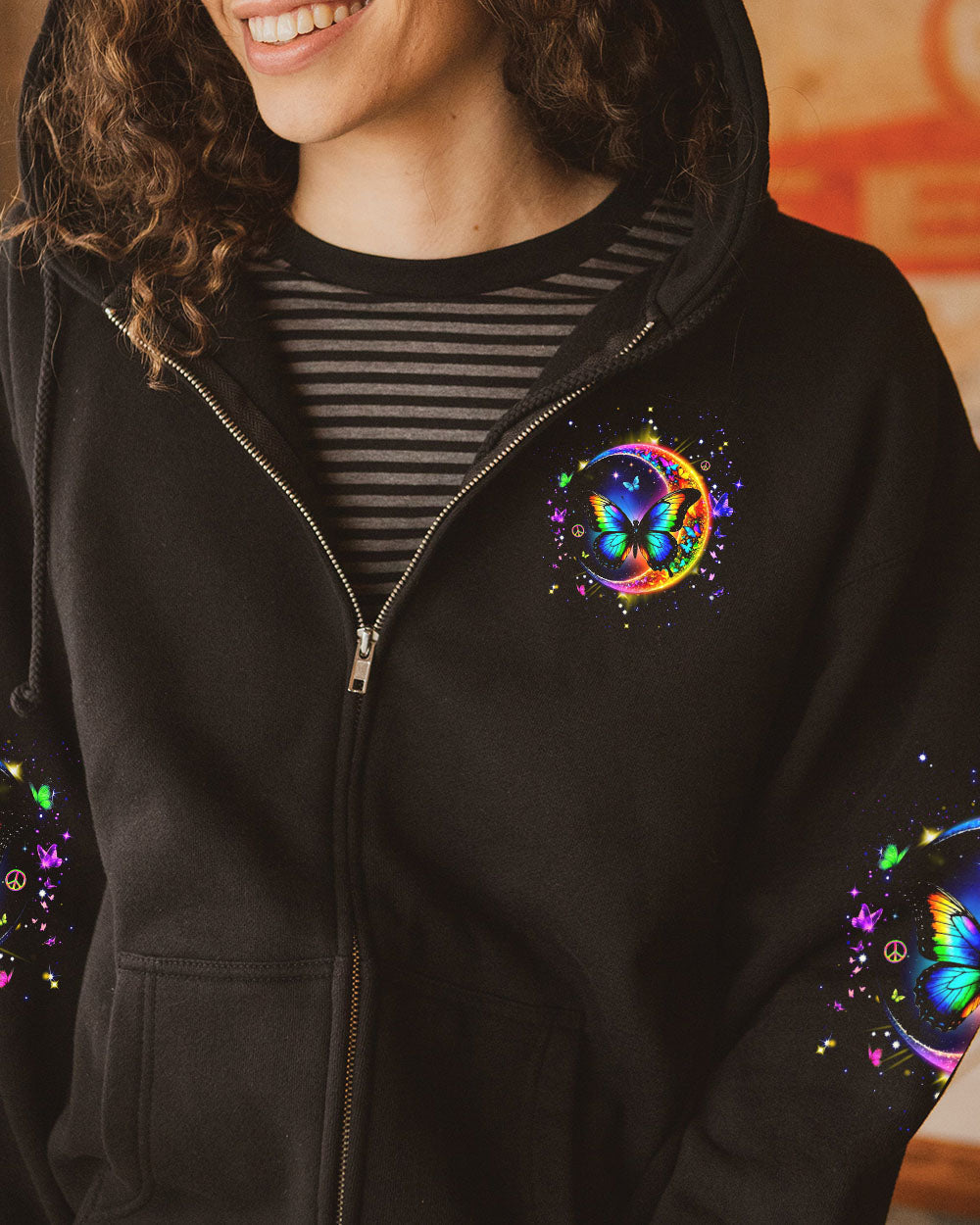 Stay Wild Moon Child Rainbow Butterfly and Moon Graphic Tee for Women AOP Shirts _10_ mzCrT