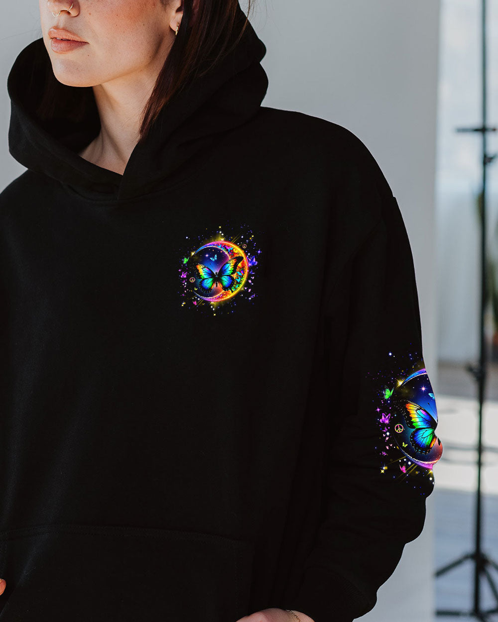 Stay Wild Moon Child Rainbow Butterfly and Moon Graphic Tee for Women AOP Shirts _6_ imCaX