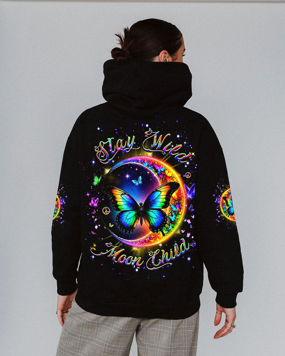 Stay Wild Moon Child Rainbow Butterfly and Moon Graphic Tee for Women AOP Shirts _7_ A7fJD