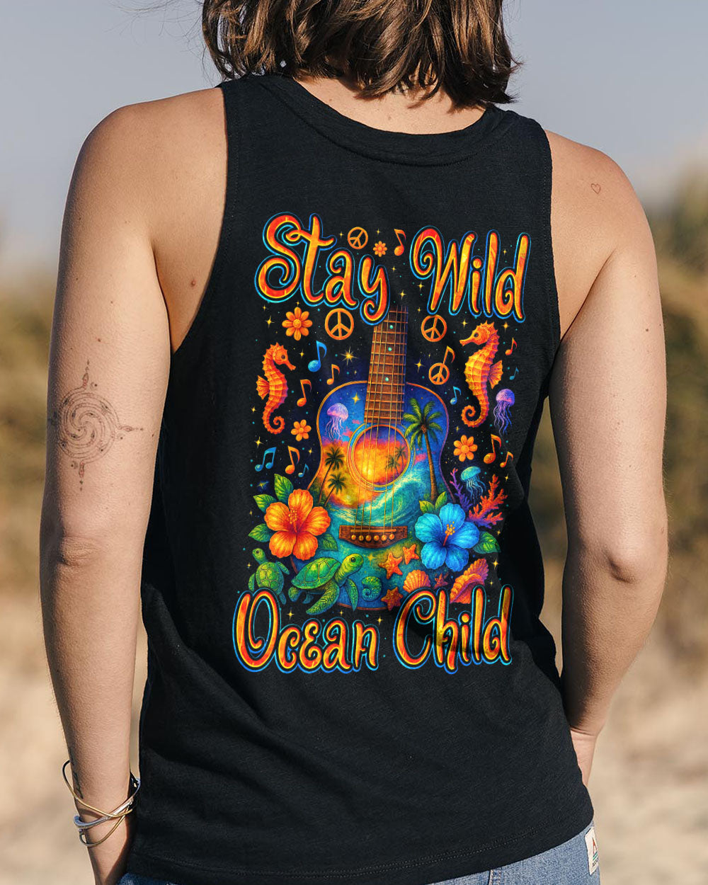 Stay Wild Ocean Child Tropical Guitar _26 Sea Turtle Hippie Tee for Women AOP Shirts _13_ Rmbty