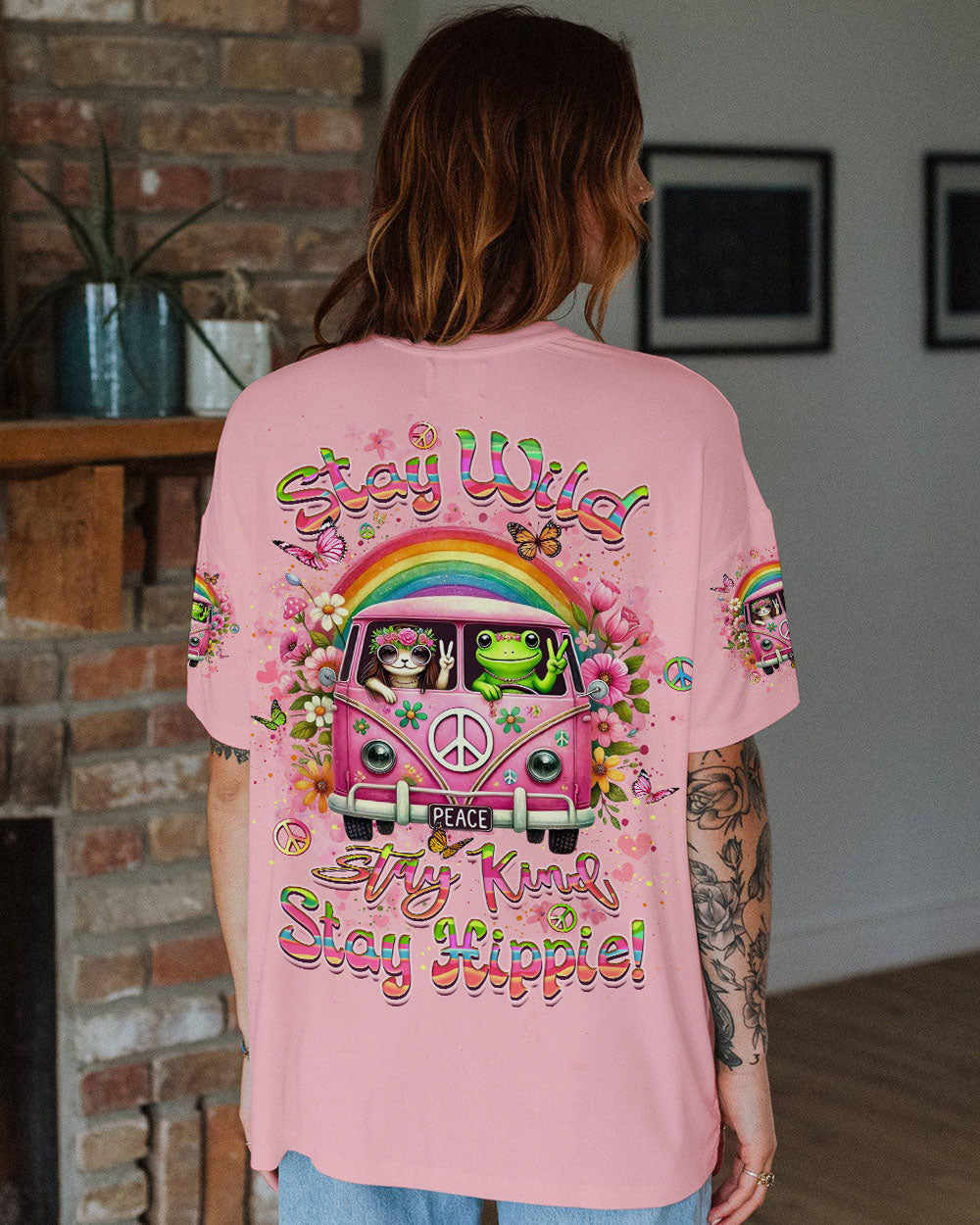 Stay Wild Stay Kind Stay Hippie Retro Peace Car Frog Graphic AOP Shirts _13_ CnHyy