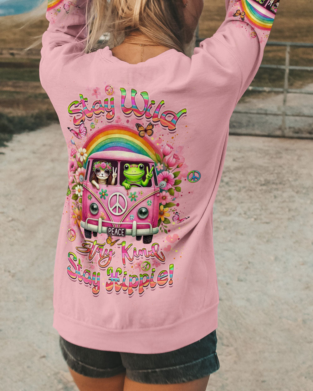 Stay Wild Stay Kind Stay Hippie Retro Peace Car Frog Graphic AOP Shirts _5_ ISCXT