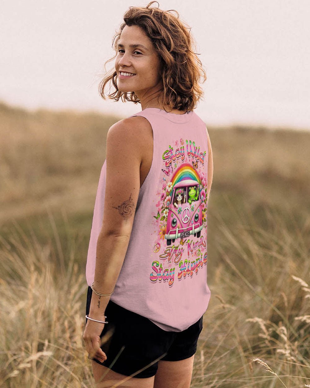 Stay Wild Stay Kind Stay Hippie Retro Peace Car Frog Graphic AOP Shirts _9_ qQab8