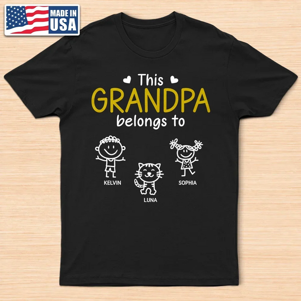 This Grandpa Belongs To Kid Stick Figures - Personalized T-Shirt