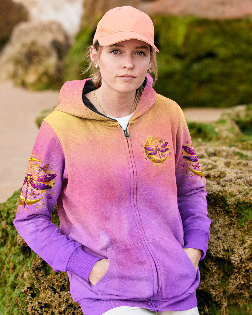 The Moon Let Me Play Among The Stars Moon and Dragonfly Vibrant Peace Graphic AOP Shirts _11_ yitR3