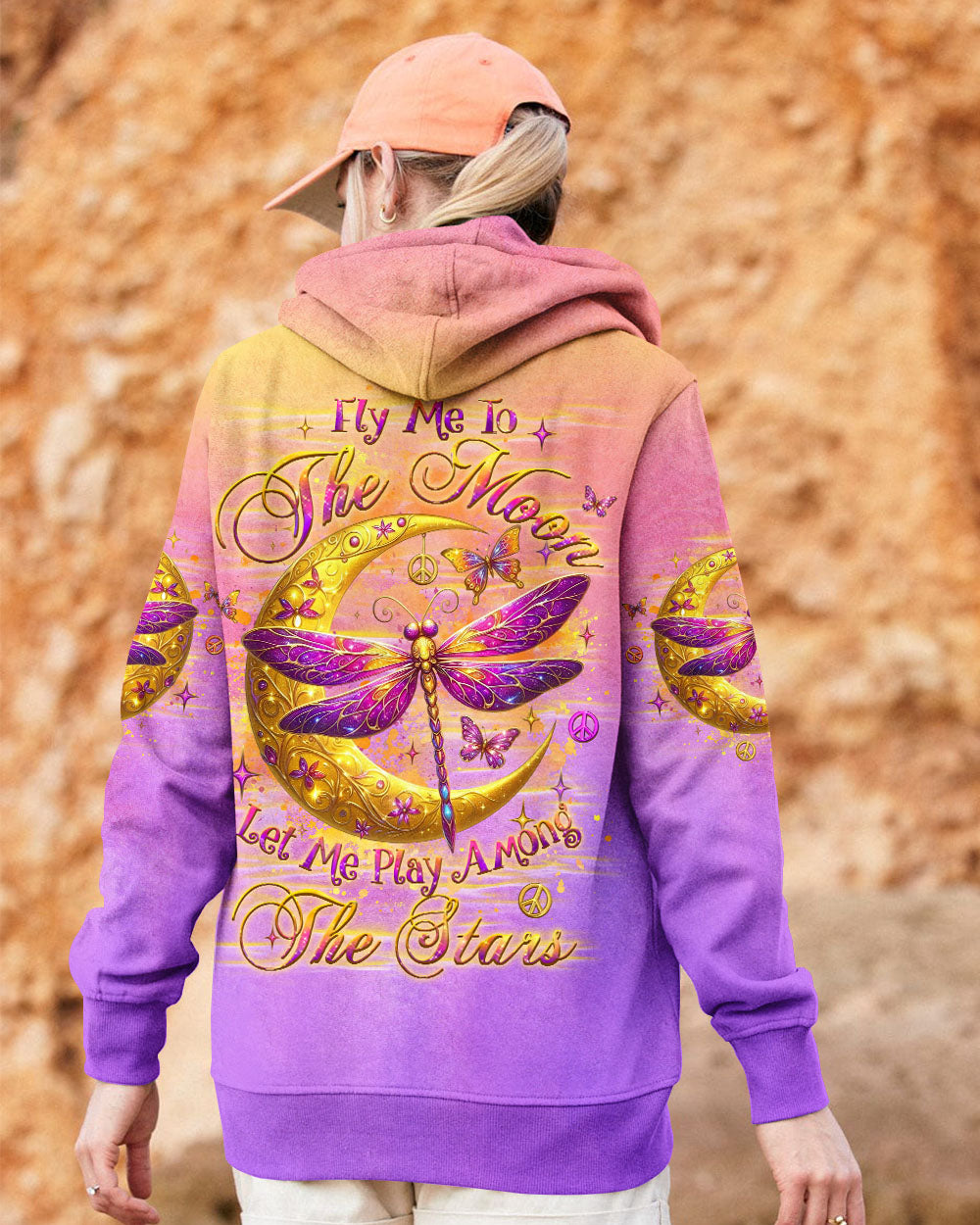 The Moon Let Me Play Among The Stars Moon and Dragonfly Vibrant Peace Graphic AOP Shirts _2_ fzWh6