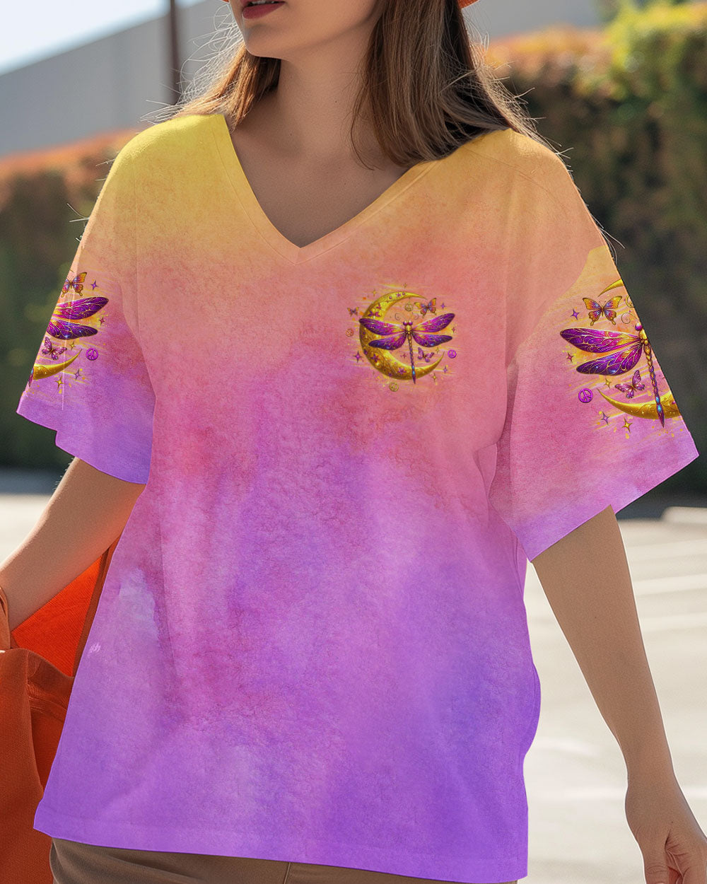 The Moon Let Me Play Among The Stars Moon and Dragonfly Vibrant Peace Graphic AOP Shirts _5_ rlZfC