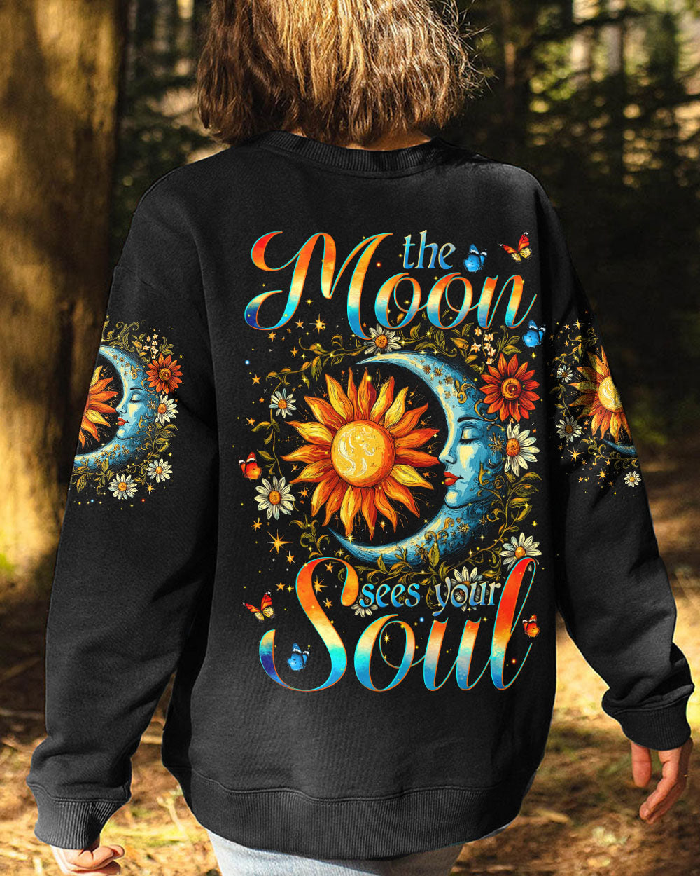 The Moon Sees Your Soul Boho Celestial Sun and Moon Design AOP Shirts _1_ eF3vT