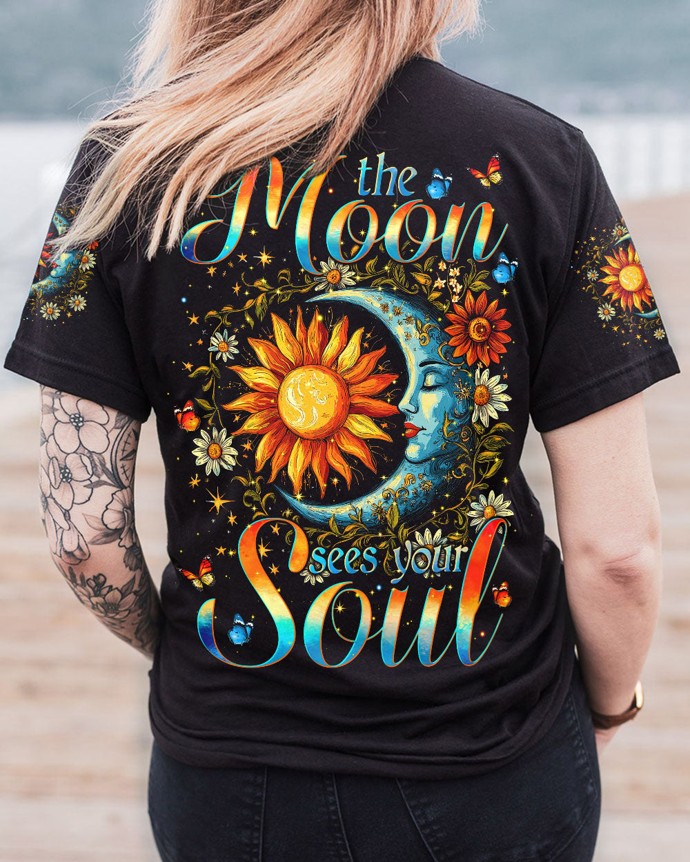The Moon Sees Your Soul Boho Celestial Sun and Moon Design AOP Shirts _3_ itD9F