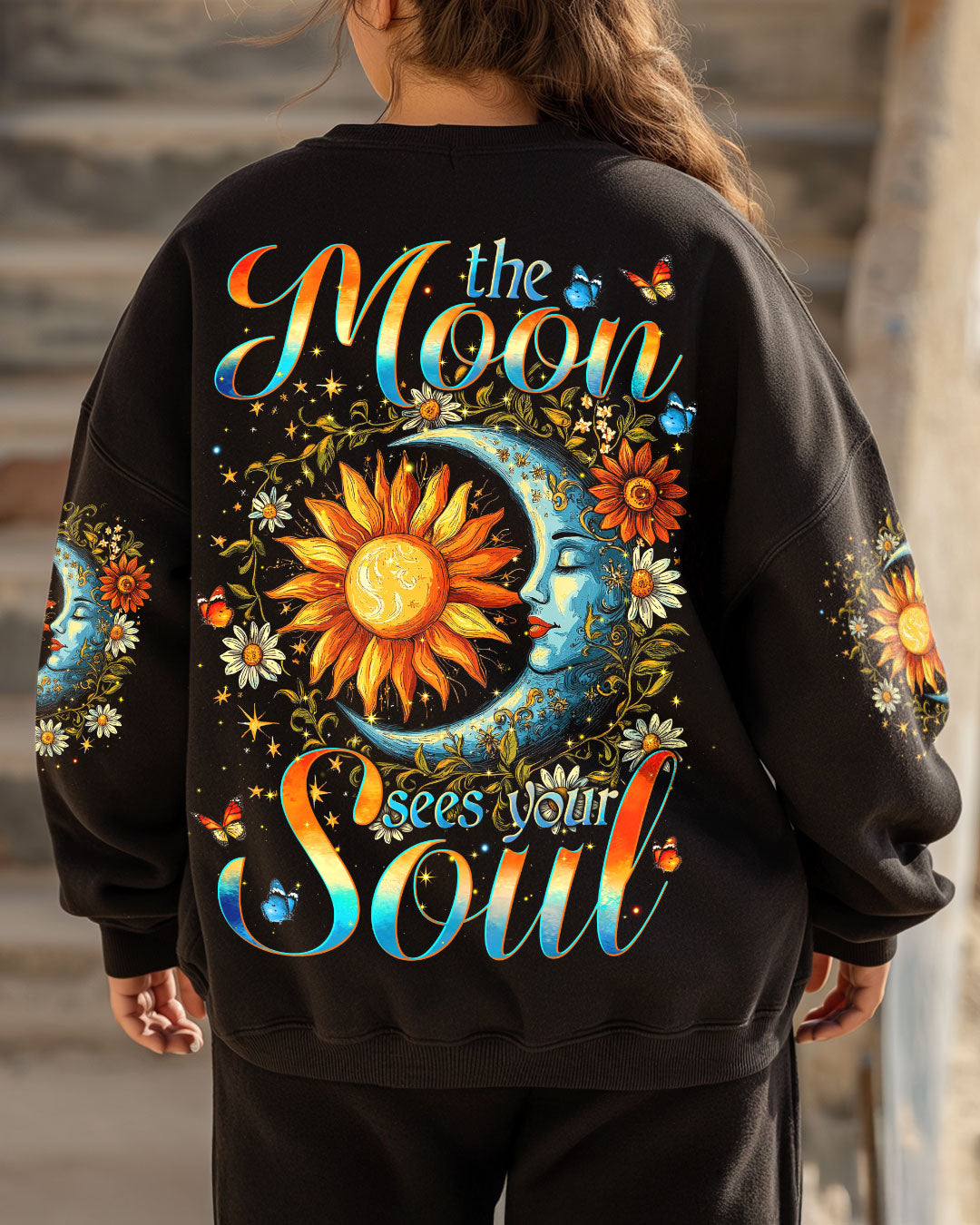 The Moon Sees Your Soul Boho Celestial Sun and Moon Design AOP Shirts _9_ VN7US