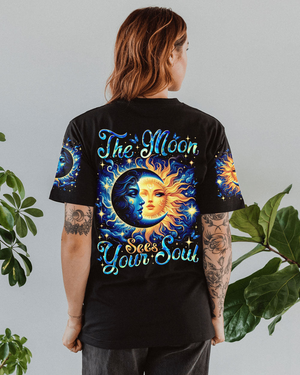 The Moon Sees Your Soul Sun and Moon Celestial Spiritual Galaxy Graphic AOP Shirts _1_ lHNnk