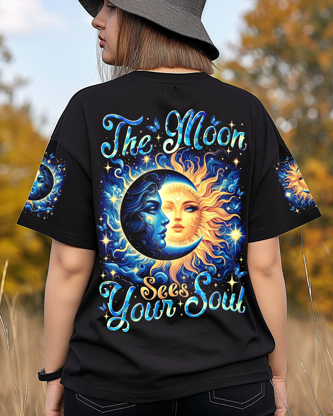 The Moon Sees Your Soul Sun and Moon Celestial Spiritual Galaxy Graphic AOP Shirts _4_ 7eaia