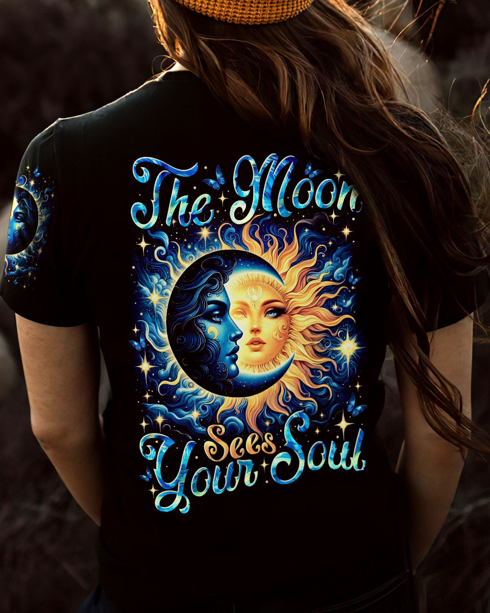 The Moon Sees Your Soul Sun and Moon Celestial Spiritual Galaxy Graphic AOP Shirts _6_ iqmQu