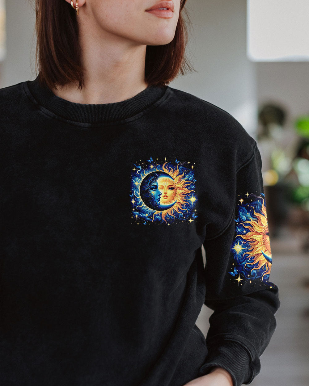 The Moon Sees Your Soul Sun and Moon Celestial Spiritual Galaxy Graphic AOP Shirts _9_ WbNJW