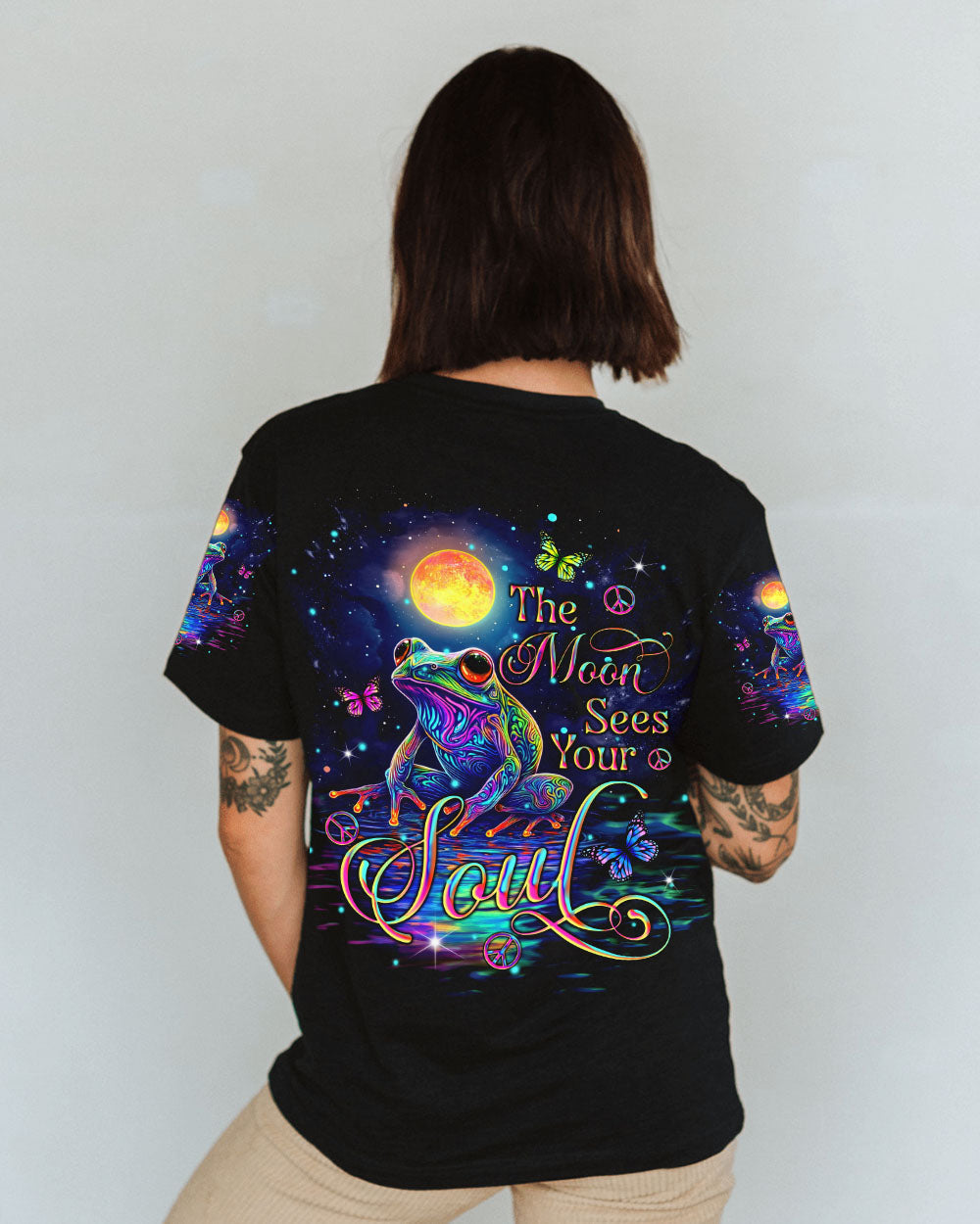 The Moon Sees Your Soul Trippy Frog Psychedelic Moonlight AOP Shirts _1_ X7Fqw