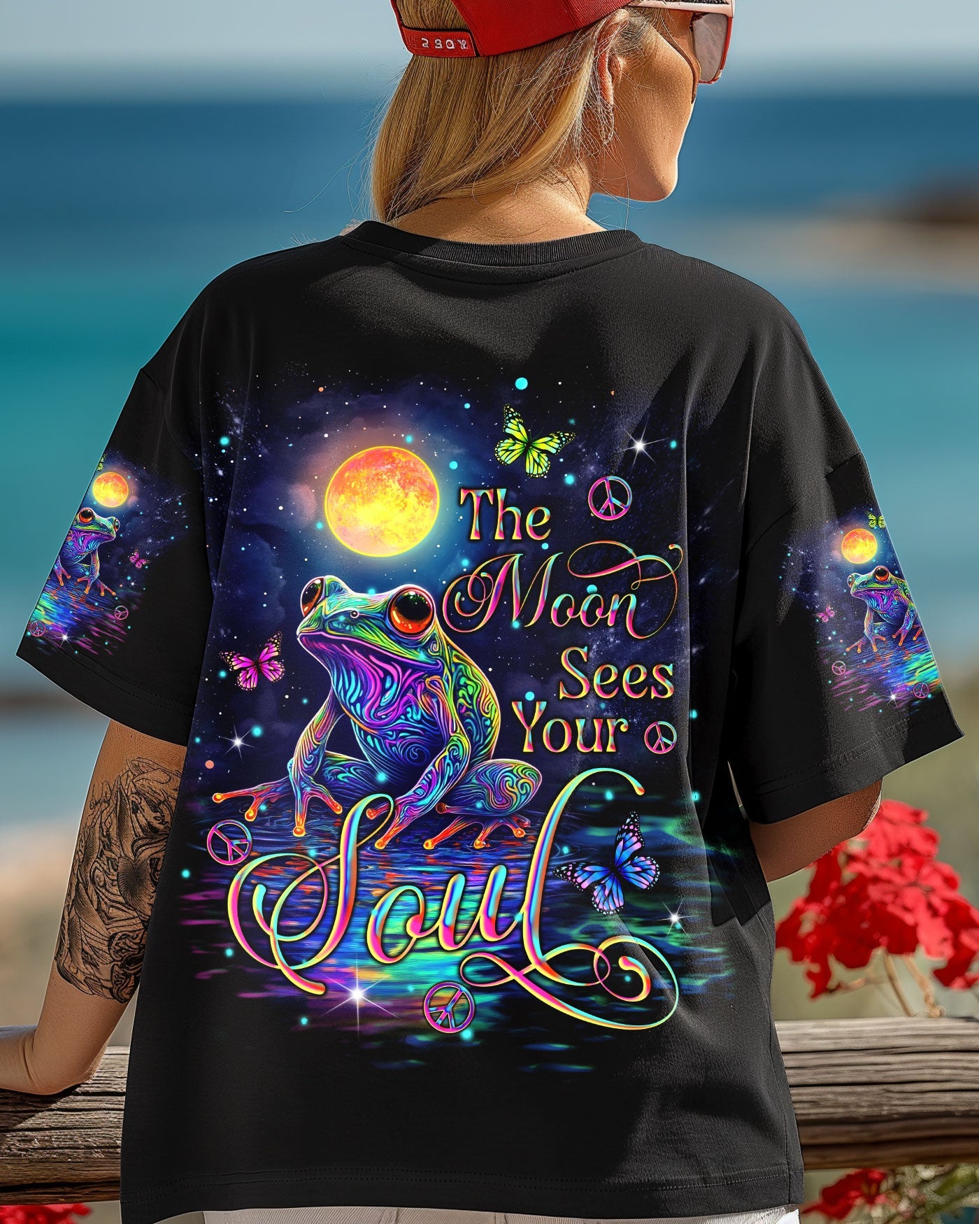 The Moon Sees Your Soul Trippy Frog Psychedelic Moonlight AOP Shirts _3_ lLcRk
