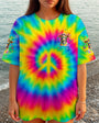 The Rebel in Me Will Never Die Colorful Tie Dye Hippie Cow Design with Peace Sign and Flowers AOP Shirts _ _15_ helTP