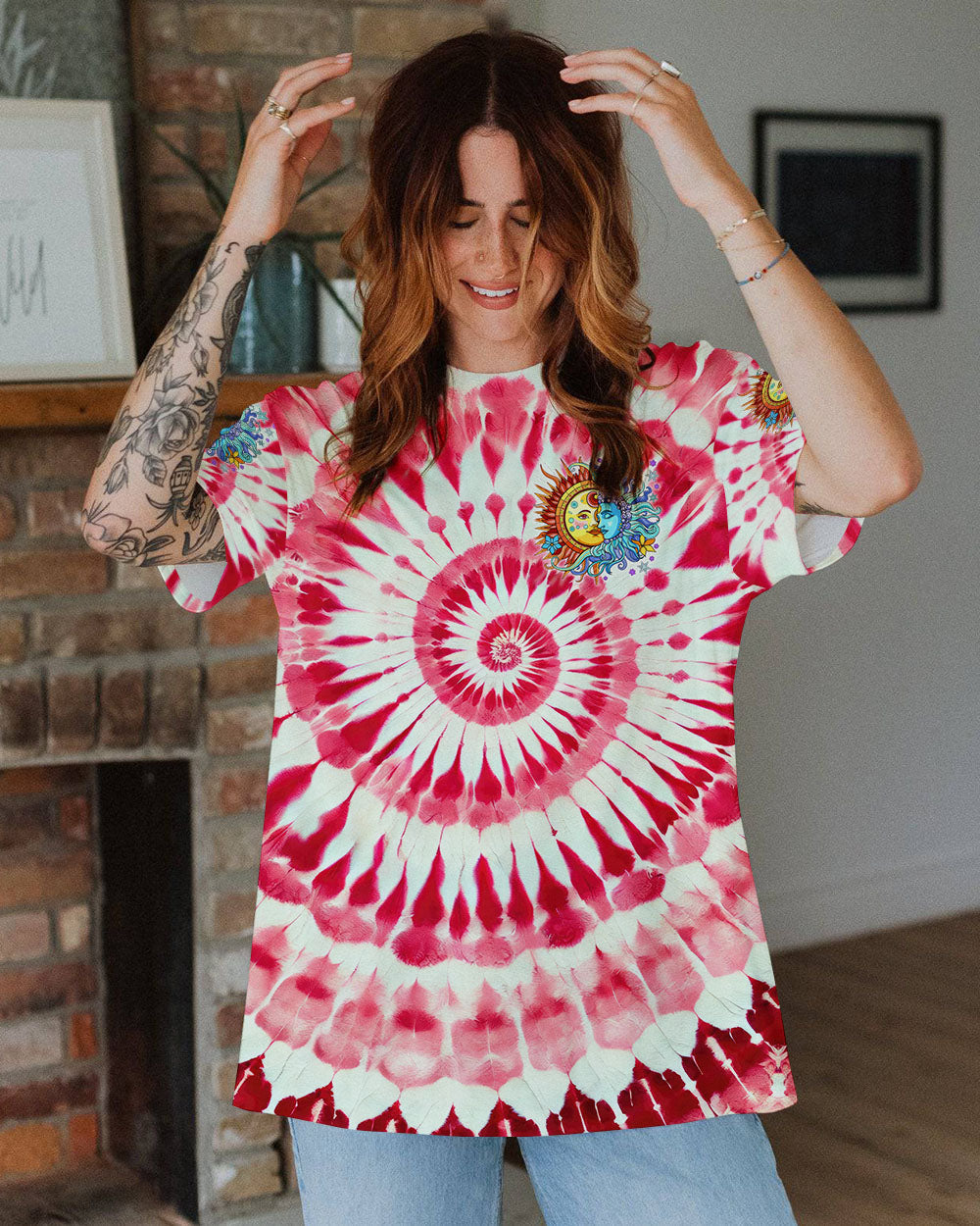 The Sun Feel by the Moon Move by the Stars Red Tie Dye AOP Shirts _9_ sHi8X