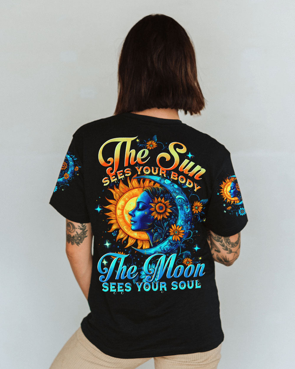 The Sun Sees Your Body The Moon Sees Your Soul Celestial Hippie AOP Shirts _10_ Zx5ZU