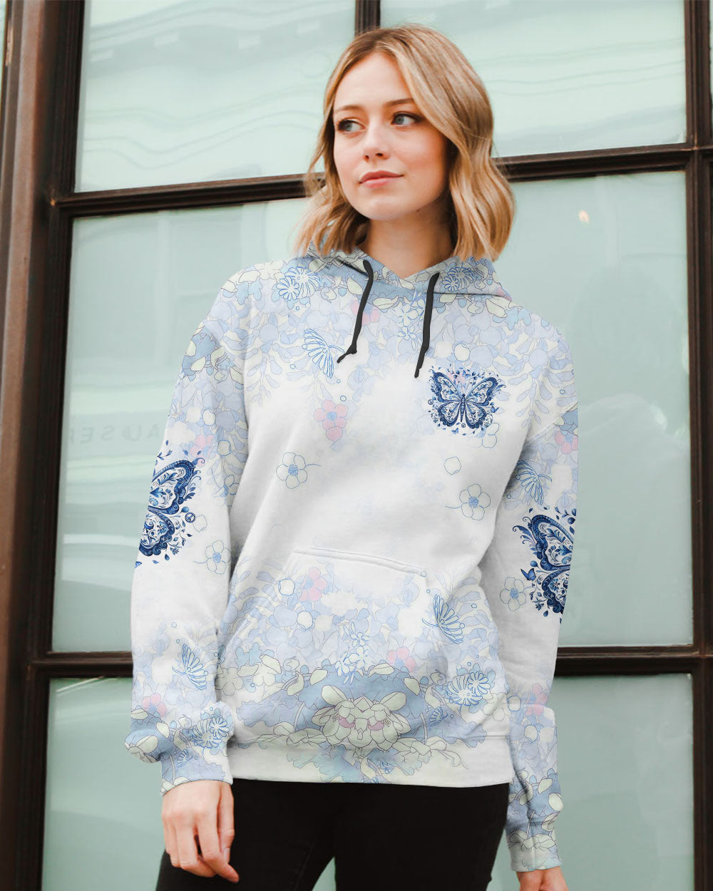 There Are So Many Beautiful Reasons to Be Happy Blue Butterfly Graphic AOP Shirts _2_ UQ1YN