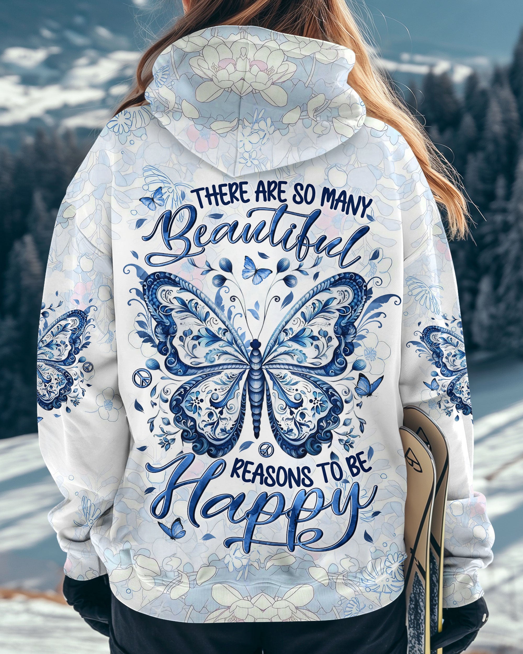 There Are So Many Beautiful Reasons to Be Happy Blue Butterfly Graphic AOP Shirts _3_ 6fqXK