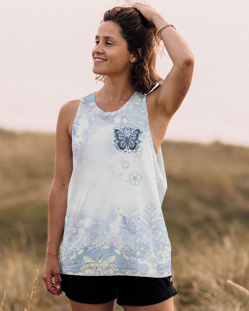 There Are So Many Beautiful Reasons to Be Happy Blue Butterfly Graphic AOP Shirts _8_ nJz7k