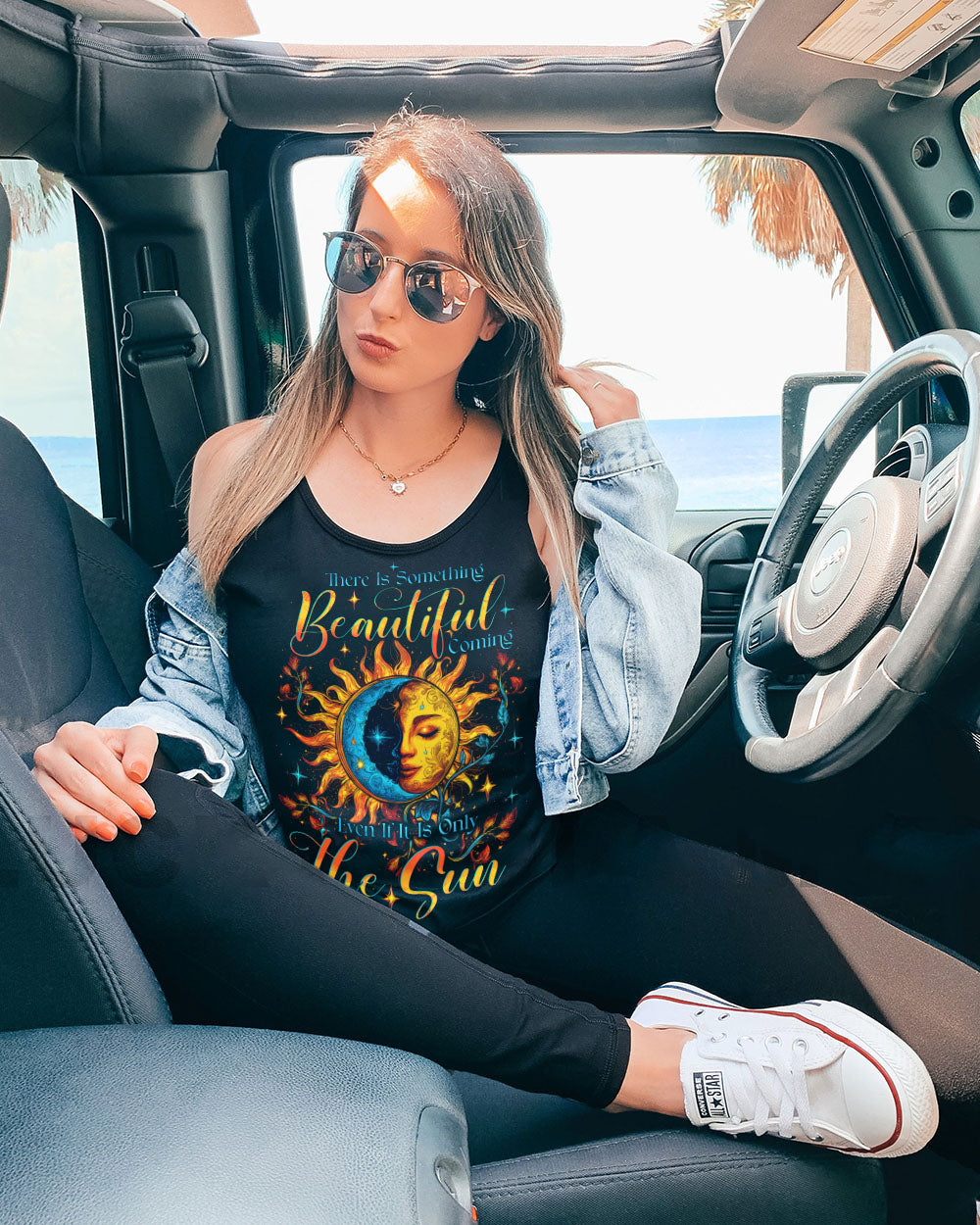 There Is Something Beautiful Coming Sun and Moon Face Graphic AOP Shirts _9_ I78Uq